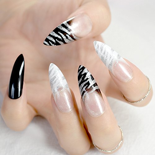  Super Long Stiletto Zebra Glitter Press-On Nails – My Honest Review