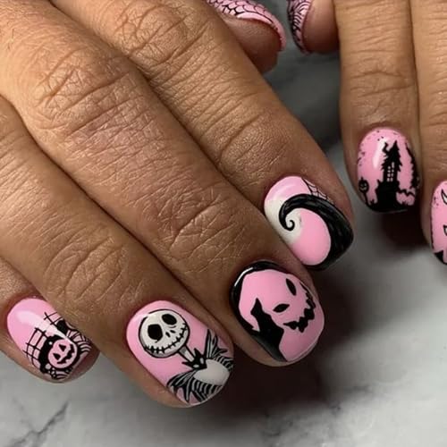  Halloween Press on Nails Short Square Fake Nails Review – Spooky Chic Made Easy