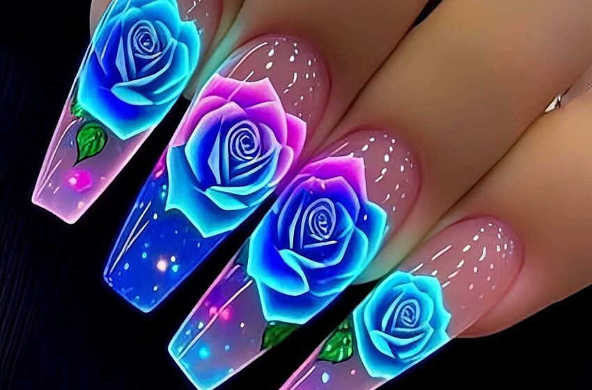  Long Press on Nails Coffin Shape Blue Acrylic Nails with Flower Design – My Honest Review