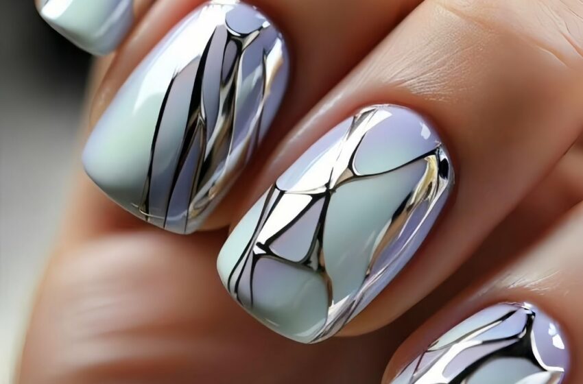 24 Pcs Short Square Press On Nails with Silver Line Designs – My Honest Review