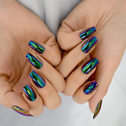  Press on Nails – Chrome Magic Mirror Effect Green Purple Holo False Nails Review