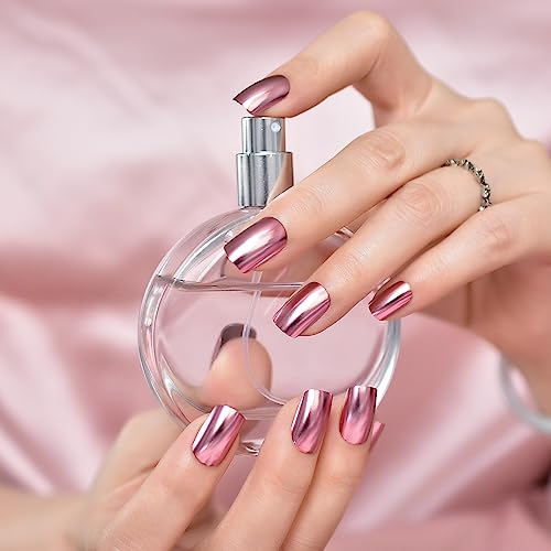  Glossy Sweet Pink Metallic Mirror Press On Nails – A Chic, Salon Look in Minutes
