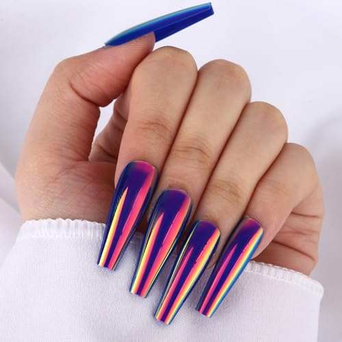  24PCS Chrome Press on Nails Fluorescent Laser Mirror Holographic Coffin Nails – My Honest Review