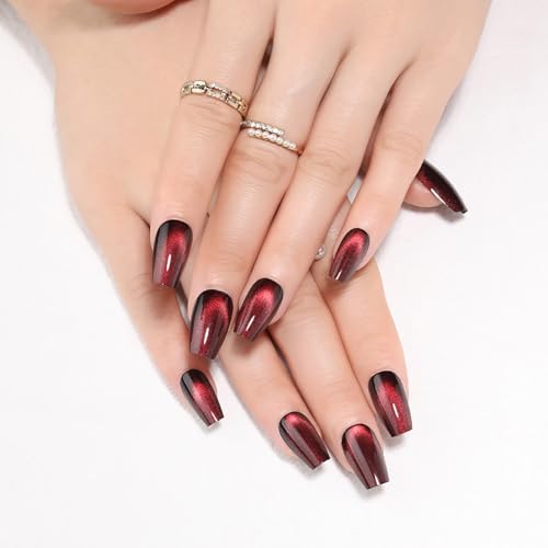  Medium Coffin Press On Nails, Wine Red Cat Eye – My Honest Review