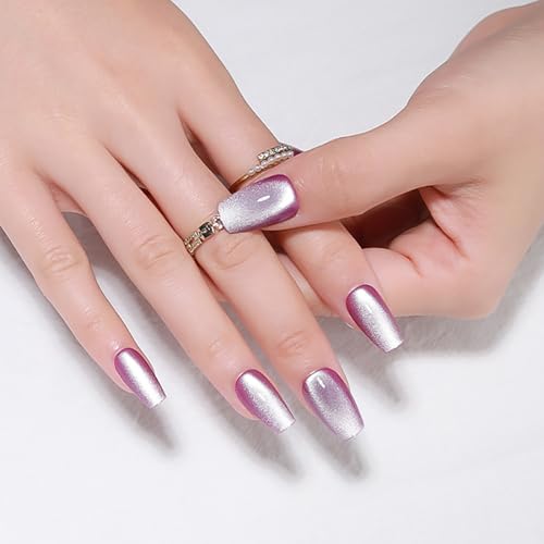  Shine Bright with the evpct Purple Cat Eye Coffin Press-On Nails ✨